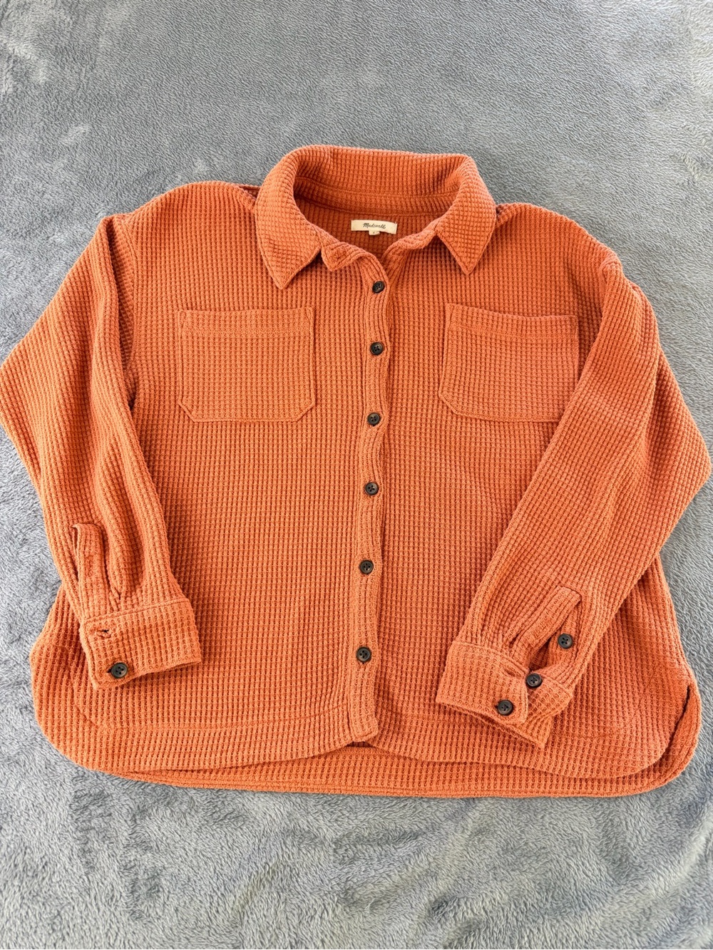 Madewell Waffle Knit Shirt Jacket Size Small Button Front Burnt Orange